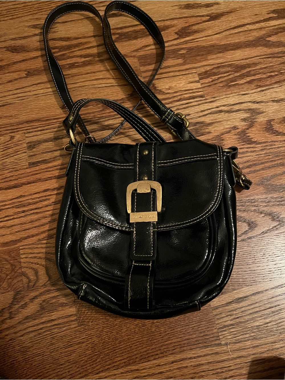 Black Crossbody Shoulder Bag with Gold Buckle Accent